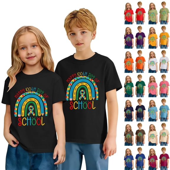 CAIXIA Kids Little Boys 100 Days of School Shirt Kindergarten Primary Student Short Sleeve 100th Day Graphic Tee Top,Light Blue