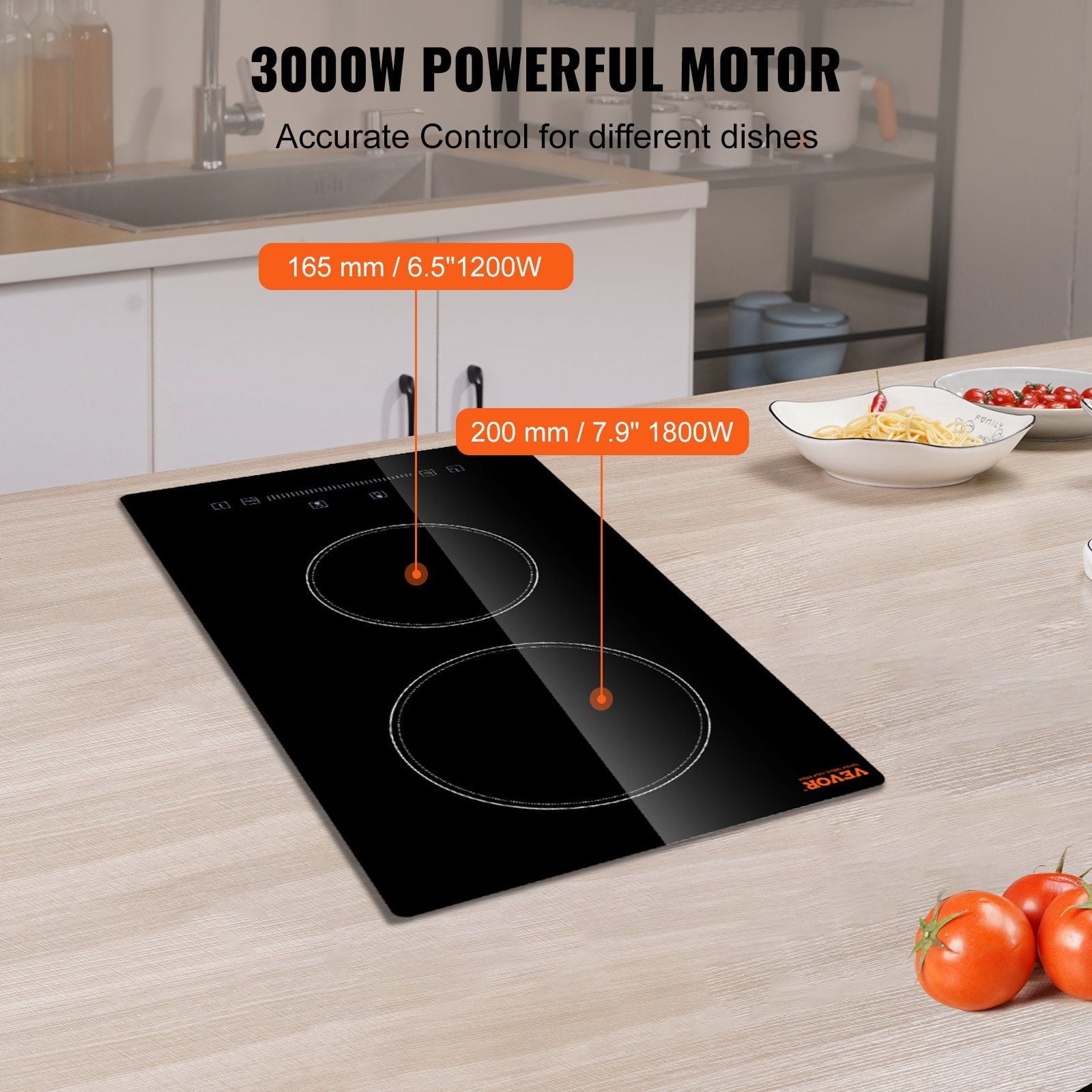 20x11.6 Inch Electric Stove Top, 2 Burners, Glass Radiant Cooktop with Sensor Touch, Timer & Child Safety Lock – 240V for Frying/Steaming