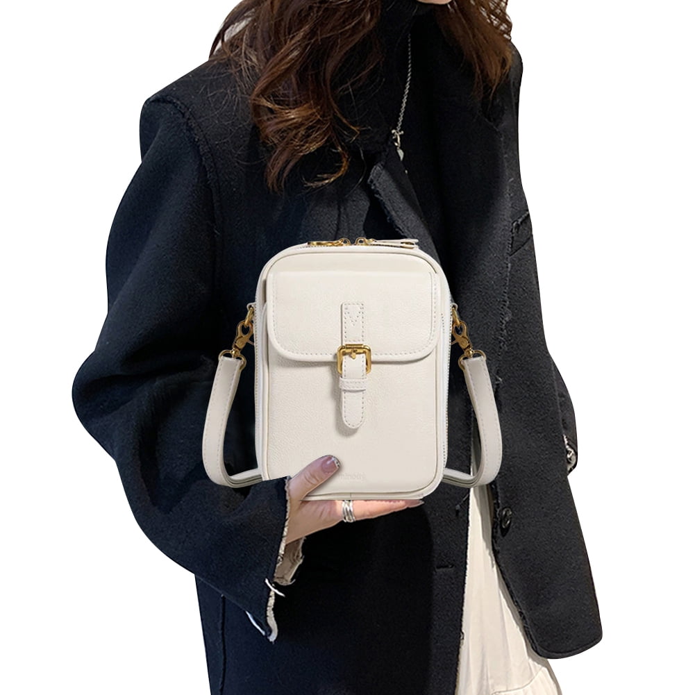PU Leather Small Crossbody Cell Phone Bag with Adjustable Removable Strap Zipper Shoulder Handbag Purse Cellphone Bag Wallet Purse for Women Men (White)