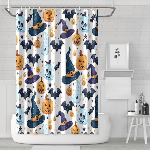 Shower Curtain for Bathroom Happy Halloween Horror Pumpkin Shower Curtains Waterproof Fun Bathroom Curtains Hooks Included,72x72Inch