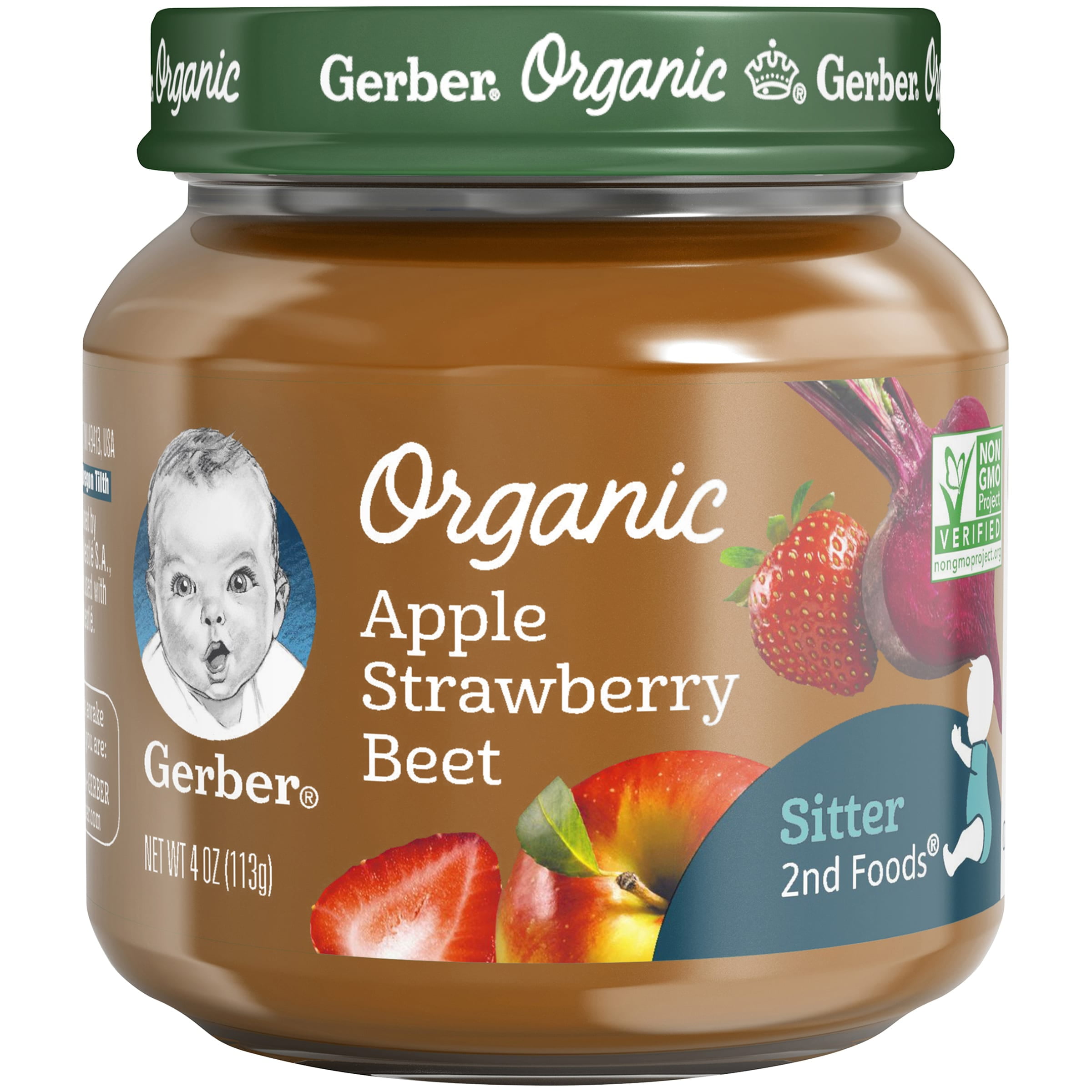 Gerber 2nd Foods Organic Apple Strawberry Beet Baby Food, 4 oz Jars, 10 Count