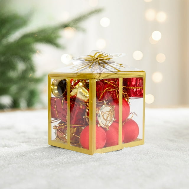 LSLJS New Small Christmas Multi-pack Gift Box Colored Ball Bells Cones Christmas Tree Pendants Hanging Christmas Decorations Christmas Decorations
