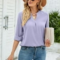 thumbnail image 2 of Defitshape Women's Long Sleeve Top Chiffon Shirt Spring Loose Fit Elegant V Neck Summer Comfy Fashion Blouse Top Purple Small, 2 of 4