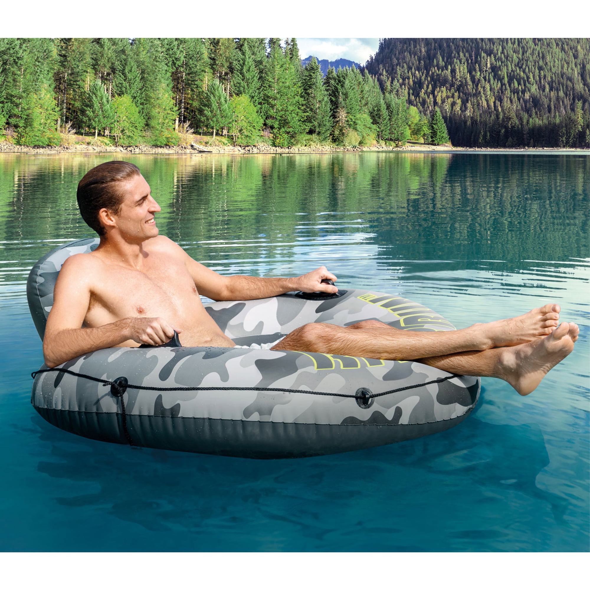 Intex River Run I Camo Inflatable Floating Tube Raft w/Cup Holders (6 Pack)
