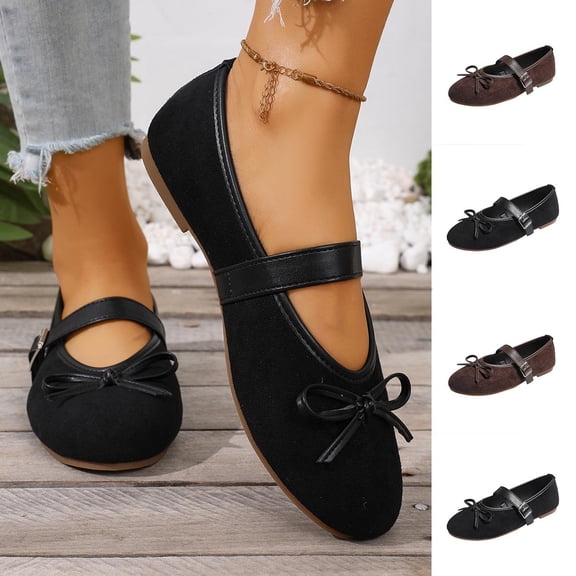 Miluxas Flats for Women Closed Round Toe Ballet Flats Mary Jane Shoes Women with Elastic Strap Cute Bowknot Comfortable Dress Shoes for Daily Work Casual Wear Brown 9(42)