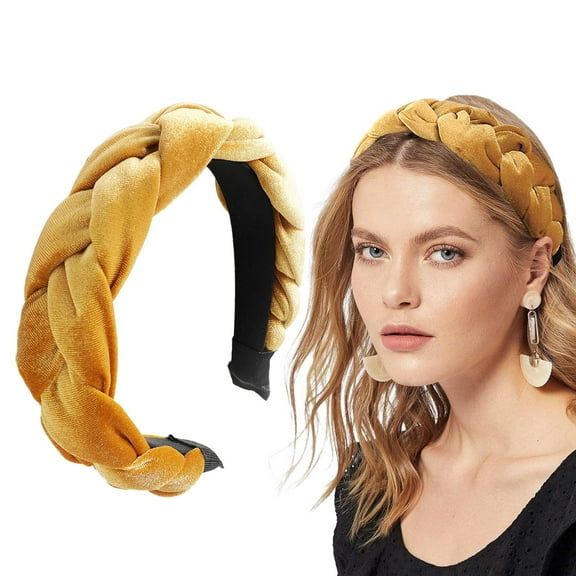 WNEGSTG Christmas Headbands for Women, Yellow Christmas Headbands, Braided Hair Band Velvet Braided Headband Women's Wide Vintage Padded Headband for Women And Girls