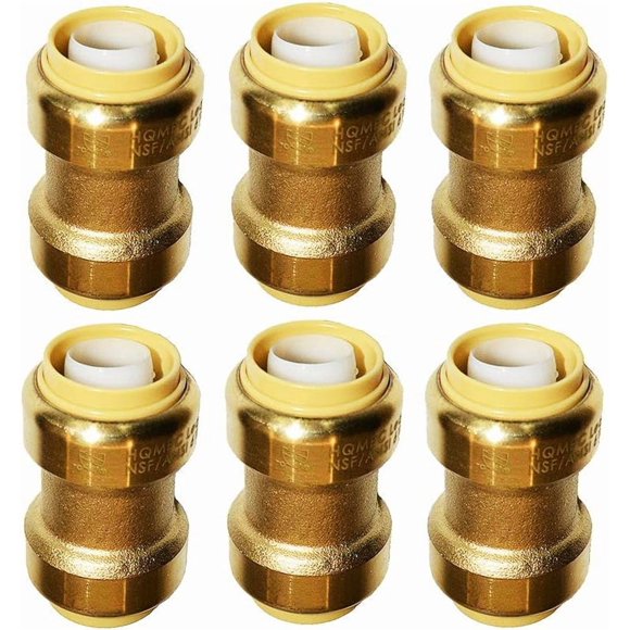 Straight Coupling Push Fit PEX Fittings, 1/2" Push-to-Connect Copper, CPVC, Lead No Pb Brass Plumbing Fittings (6, 1/2 Inch(1/2"))