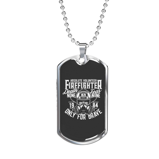 Volunteer Firefighter White Stainless Steel or 18k Gold Dog Tag 24" Chain