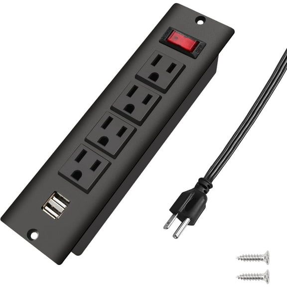 HdcTek Recessed Power Strip with USB Ports Flush Mount 4 Outlets Mountable Multi-Plug Socket