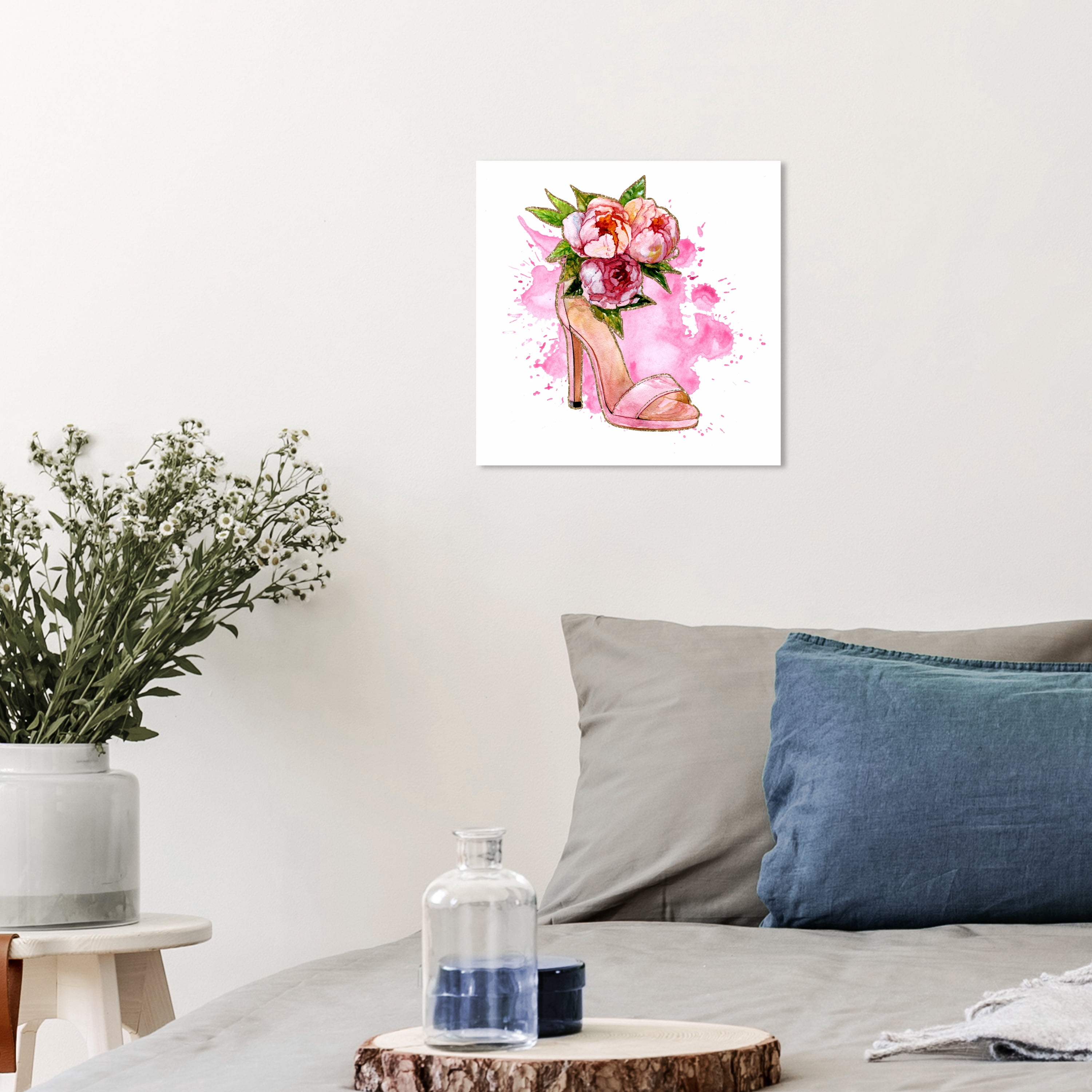 Wynwood Studio Canvas Spilled Pink and Shoe Fashion and Glam Shoes Wall Art Canvas Print Pink 12x12