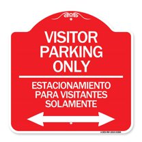 SignMission Designer Sign - Bilingual Reserved Parking Sign Visitor Parking Only - Estacionamiento Para Visitantes Solamente (With Bidirectional Arrow) | Red & White 18" X 18" Aluminum
