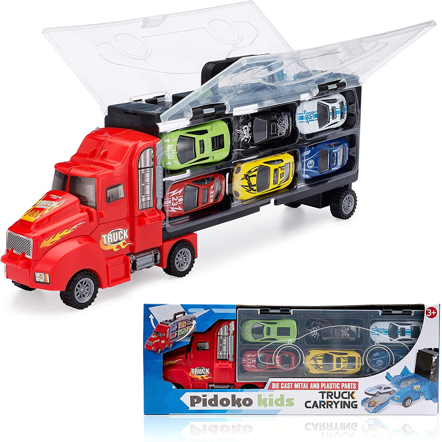 Pidoko Kids Transport Truck Carrier with Die Cast Cars