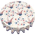 thumbnail image 4 of Memorial Day Star Round Tablecloth Independence Day 4th of July Firework Table Cloth Cover Mat Washable Polyester 60" Dining Decorative for Holiday Home Party Wedding Picnic, 4 of 6