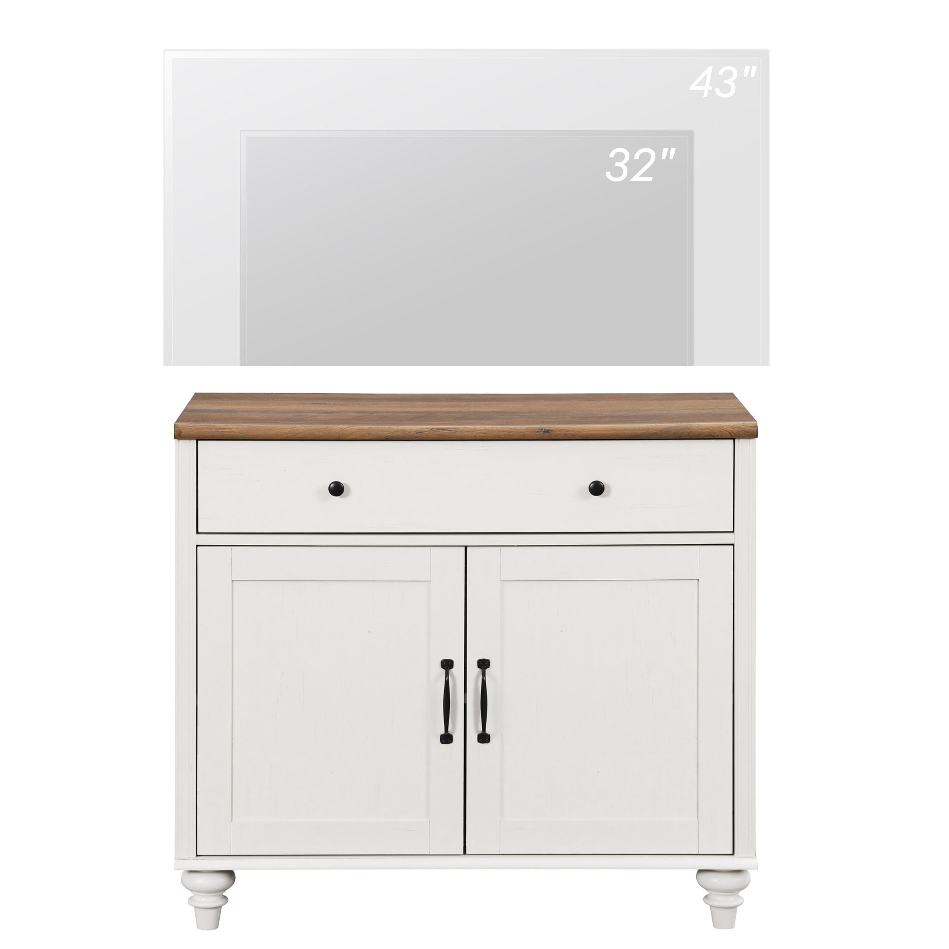Credenzas & Sideboards with 2 Doors and 1 Drawers, Modern Farmhouse Coffee Bar Table Wooden Kitchen Buffet Cabinet with Storage Cabinets, for Dining Room, White, 34 inch