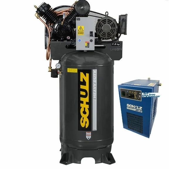 VERTICAL 7.5 HP SINGLE PHASE AIR COMPRESSOR WITH 35 CFM AIR DRYER