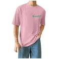 thumbnail image 6 of NOLDARES Graphic Tees Oversized Beach Tshirts for Men Letter Print Shirts Short Sleeve Mens Summer Shirts Casual Tops(Pink,XL), 6 of 8