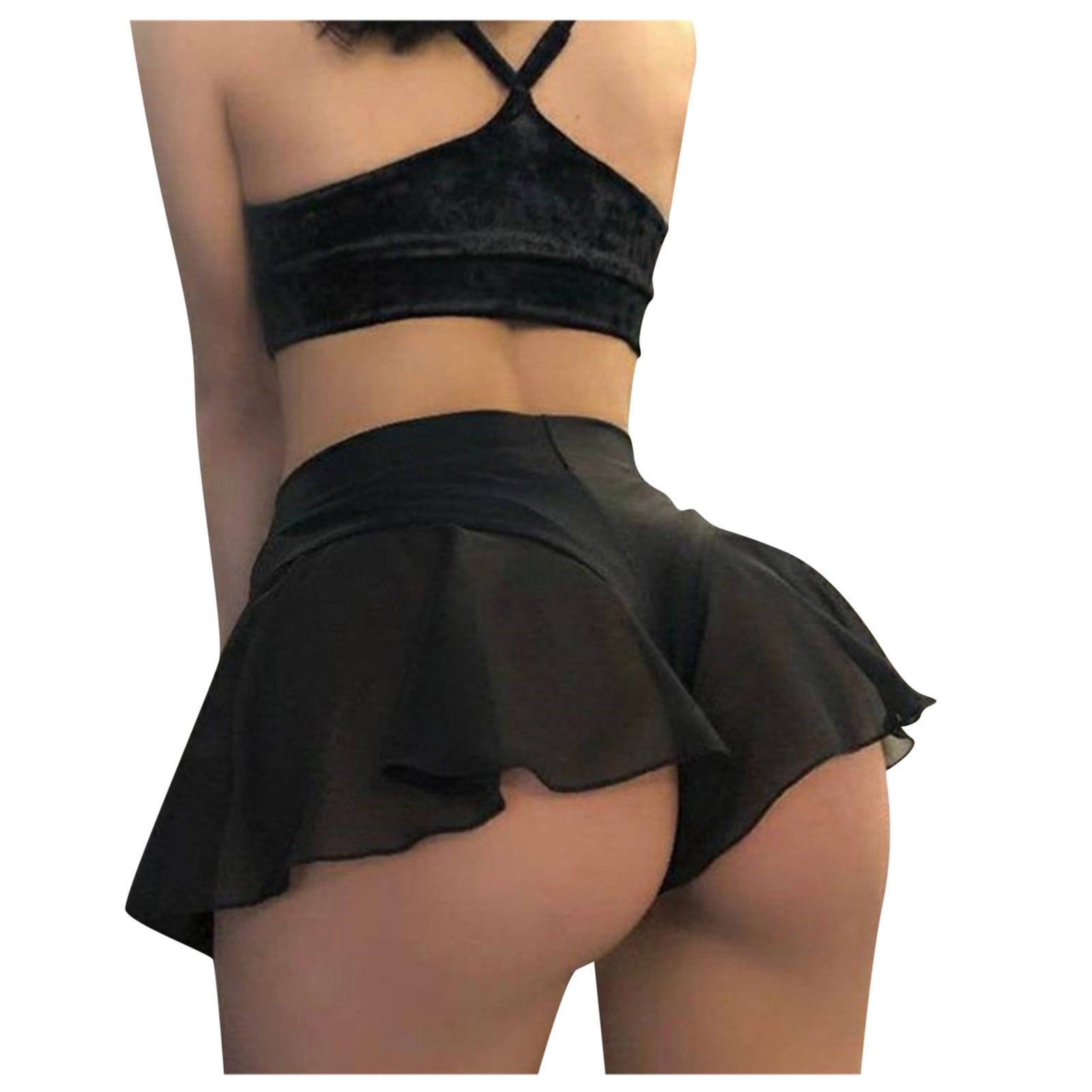 Womens Sexy Mesh Shorts Mini Lingerie Skirts Ruffle Panties High Waist Hot Pants Sex Underwear and Nightclothes