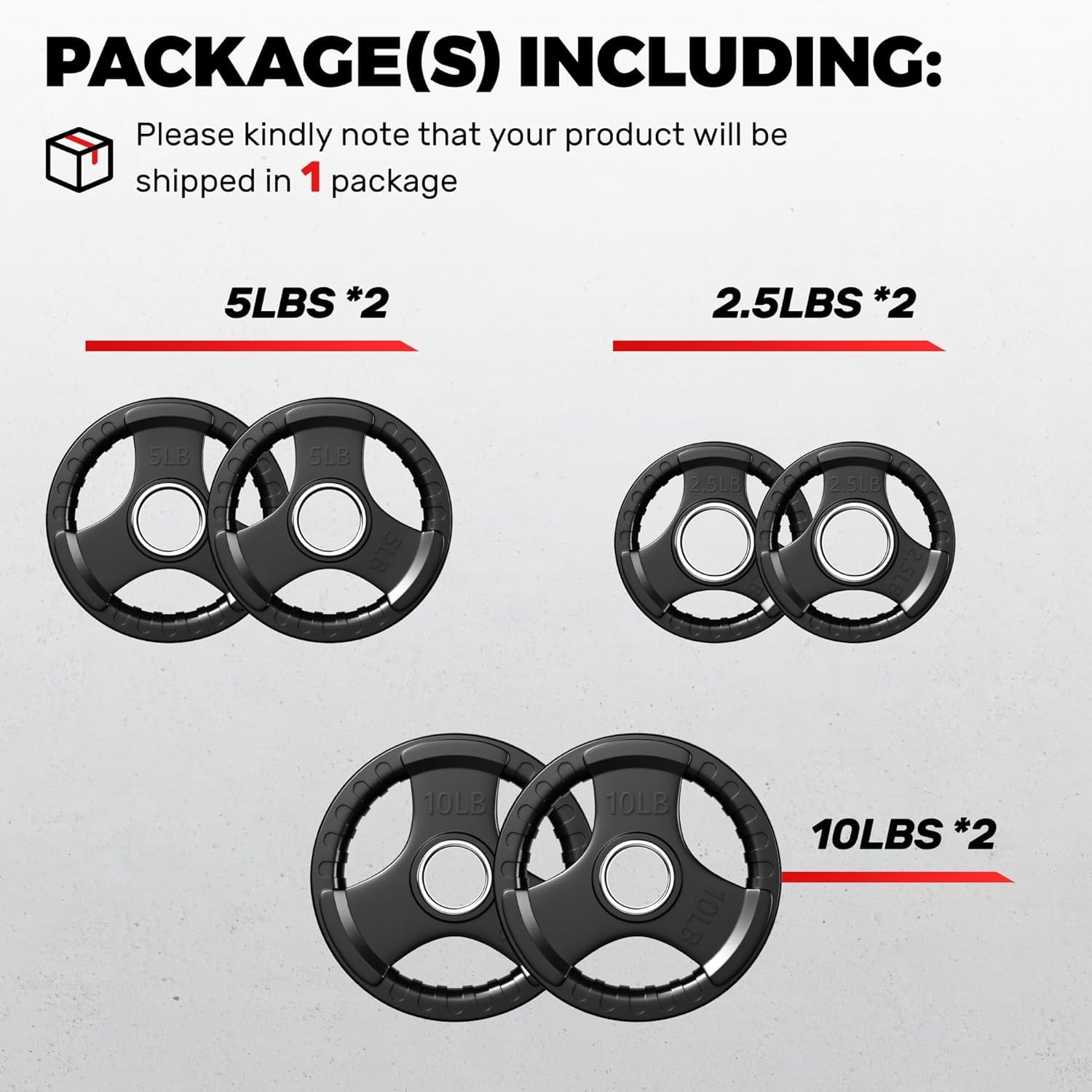 2-Inch Olympic Rubber Weight Plates, Cast Iron Strength Training Plates Set, Barbell Weight Lifting Plates for Home Gym, (2.5/5/10/25/35/45 LB)