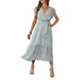 thumbnail image 1 of Women's Floral Boho Dress Wrap V Neck Short Sleeve Belted Ruffle Hem A-Line Flowy Maxi Dresses, 1 of 14