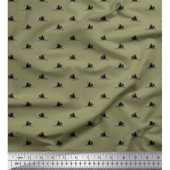 Soimoi Poly Georgette Fabric Waves,Fish & Yacht Shirting Fabric Prints by Yard 42 Inch Wide