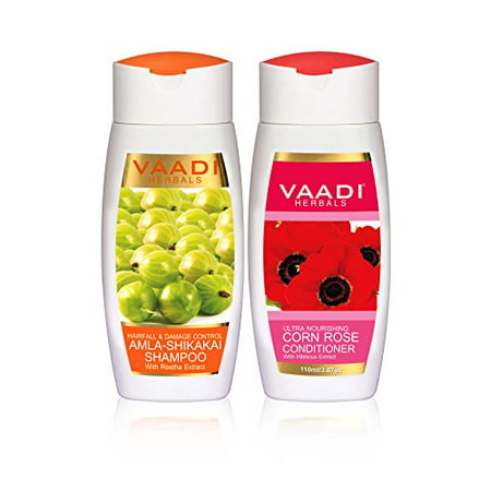 Vaadi Herbals Amla Shikakai Hair fall and Damage Control Shampoo, 110ml with Corn Rose Conditioner, (Best Food For Hair Fall Control)