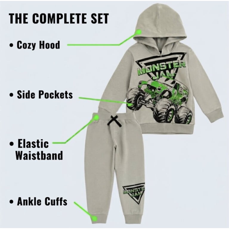 Monster Jam Boys Fleece Hoodie & Jogger Outfit Set photo 6