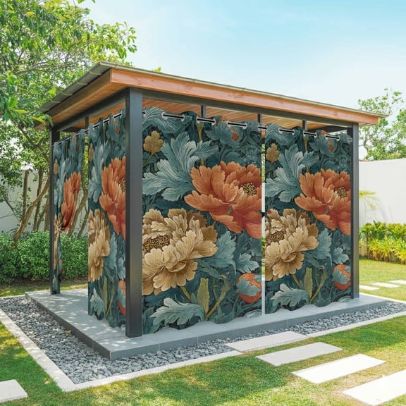 Outdoor Curtains for Patio Waterproof, Vintage Floral Outdoor Privacy Panels Grommet, Boho Red White Floral Leaves Country Vintage Blackout Outside Curtains for Porch/Cabana 54"x84", 1 Panel