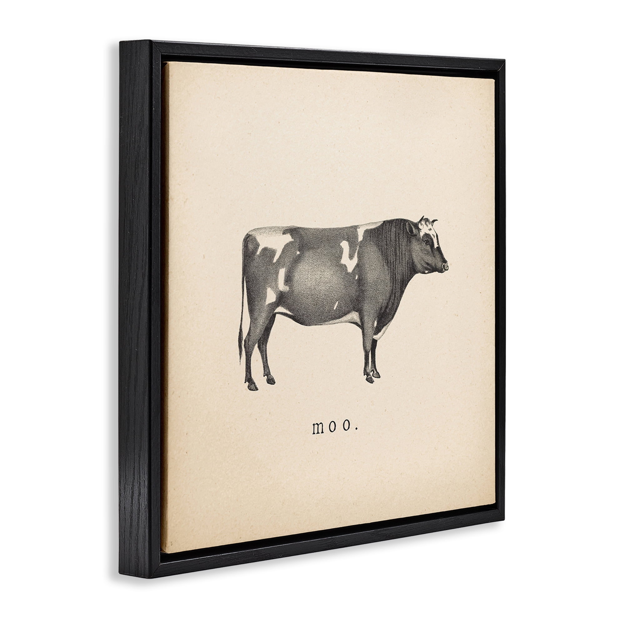 Stupell Industries Moo Farm Cow Sounds Animals Painting Black Floater Framed Canvas Art Print Wall Art, 25 x 25