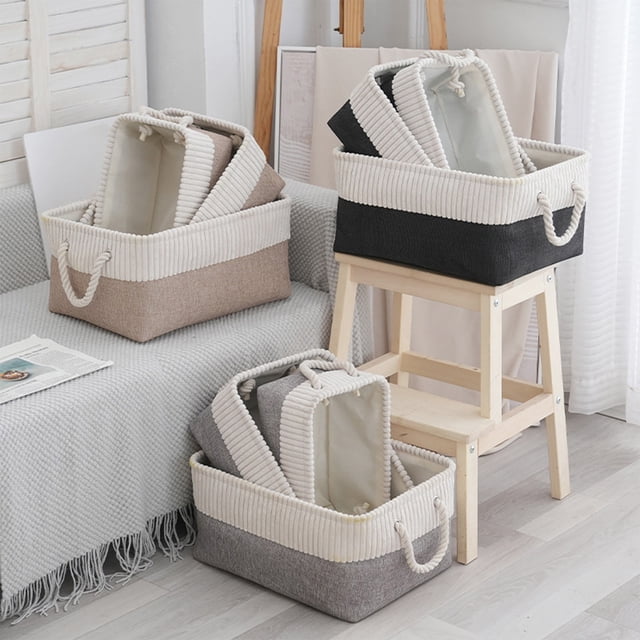 Lekihaqq Fabric Storage Basket Foldable Cloth Bin Organizer For Clothes Toys Household Tidy Solution With Durable Handles Brown