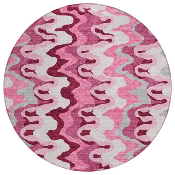 HomeRoots 584838 8 ft. Round Abstract Washable Indoor & Outdoor Area Rug, Blush, Pink & Mauve