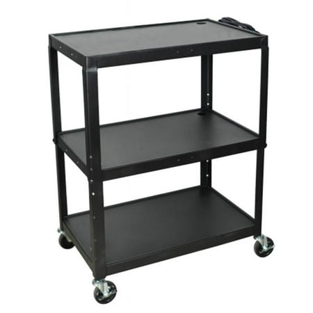 Wide Body Av Cart - Luxor Extra Wide Steel Adjustable Height A/V Cart, Black