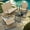 Brown, variant on Patio Furniture Set, Lofka 4 Pcs Patio Bistro Table and Chairs with Loveseat, Textilene Seat & Steel Frame for Backyard, Garden, Black