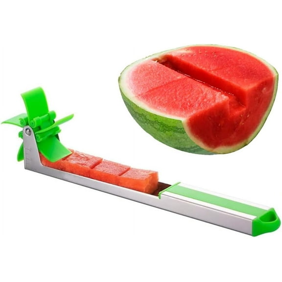 Watermelon Windmill Cutter Slicer, Stainless Steel Shape Fruit Tools Quickly Cut Tool Kitchen Gadgets with Melon Scoop