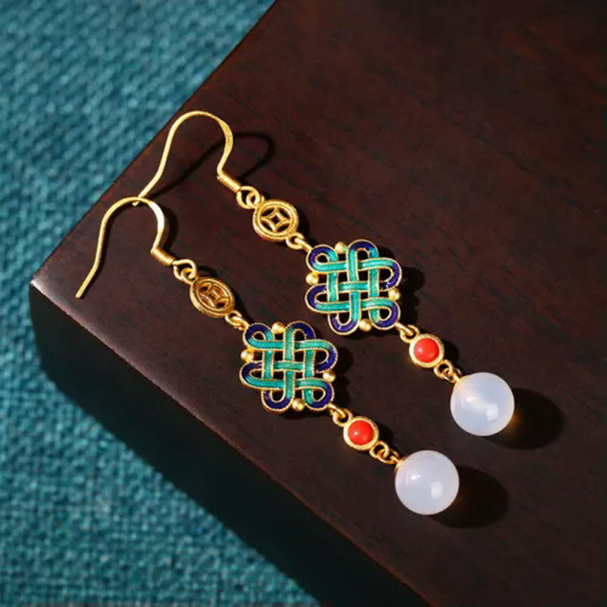 EOEMY Enamel Ethnic Chinese Vintage Dangle Drop Hook Earring For Women Earring Jewelry