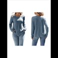 thumbnail image 3 of Camisa Informal de Cuello Redondo para Mujer, Blusa de Encaje con Retazos, Suéteres Tipo Jersey, Túnica de Larga de Color Liso. Azul S, 3 of 7