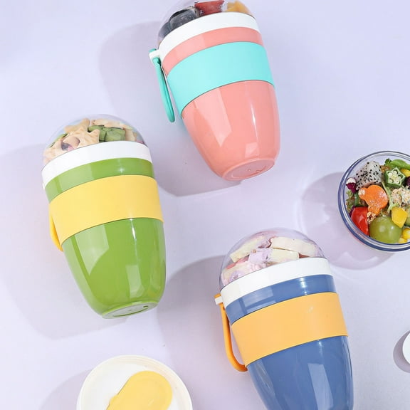 Double Breakfast Cup with Lids, Take and Go Yogurt Cup with Topping Cereal or Oatmeal Container, BPA FREE Reusable Yogurt Containers with Lids and Spoons, Colorful
