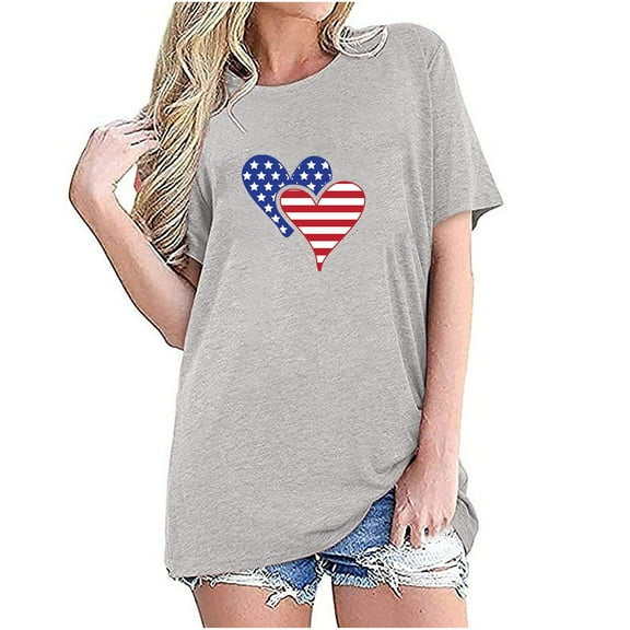American Flag Shirt for Women 4th of July Oversized Tshirt USA Print Patriotic Shirt Stars Stripes Shirts