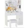 thumbnail image 1 of Modern LED Vanity Desk with Mirror,Power Outlet Makeup Vanity Table,3 Drawers,3 Storage Shelves,34.5" Compact Vanity for Small Spaces,Makeup Dressing Table for Bedrooms, 1 of 5