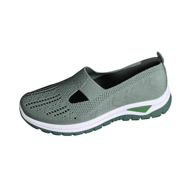 AUDeals Womens Orthopedic Slip On Sneakers Non Slip Arch Support Lightweight Breathable Walking Shoes (Blackish Green, 9)