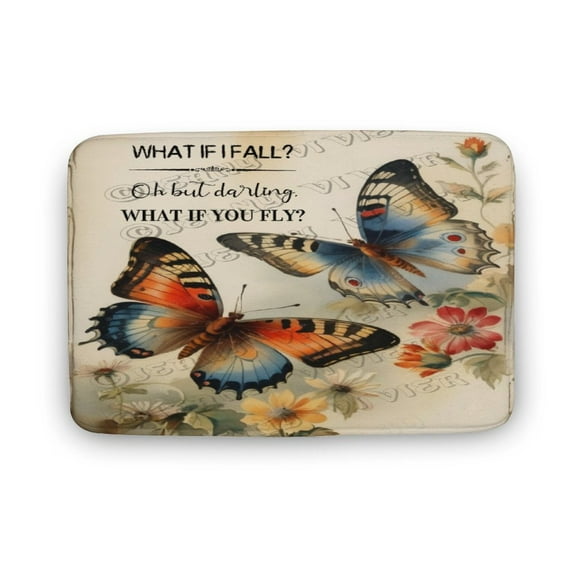 Butterfly With Inspirational Quote Print Bath Rug, Coral Velvet, 20"x32", Ultra Soft and Non-Slip Bathroom Rugs for Bathroom, Shower, and Tub