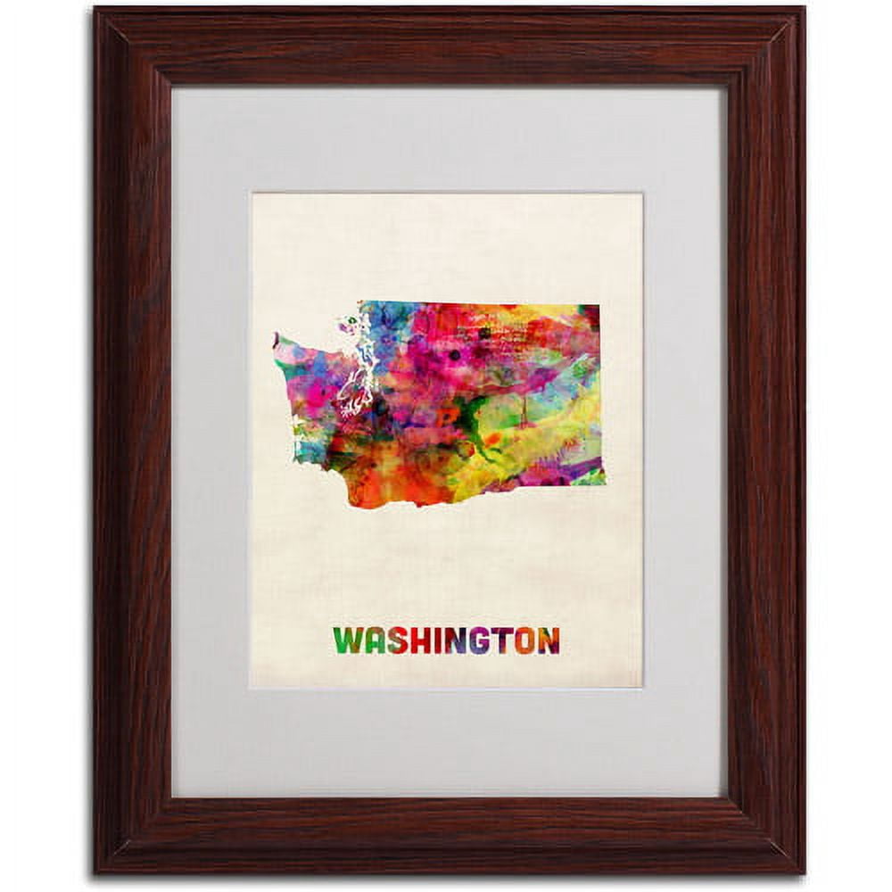 "Washington Map" Matted Framed Art by Michael Tompsett, Wood Frame