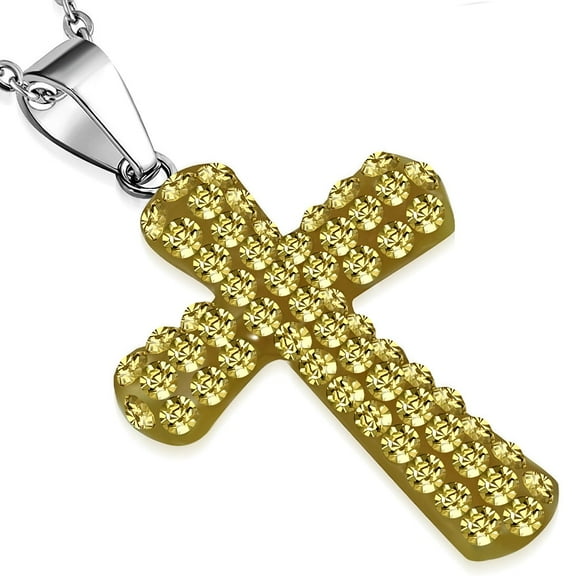 Fashion Alloy Multicolor CZ Religious Cross Pendant Necklace, 18"