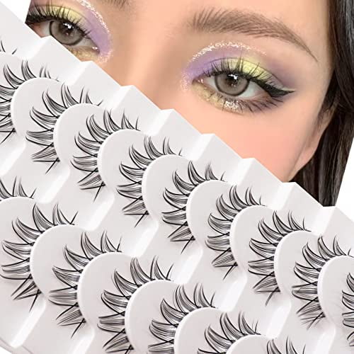 Losha Lashes Natural Look Manga Lashes with Clear Band Wispy False Eyelashes  10 Pairs Spiky Asian Eye Lashes Pack Lightweight Anime Fake Eyelashes for  Korean Cosplay Makeup (Girls Group) 