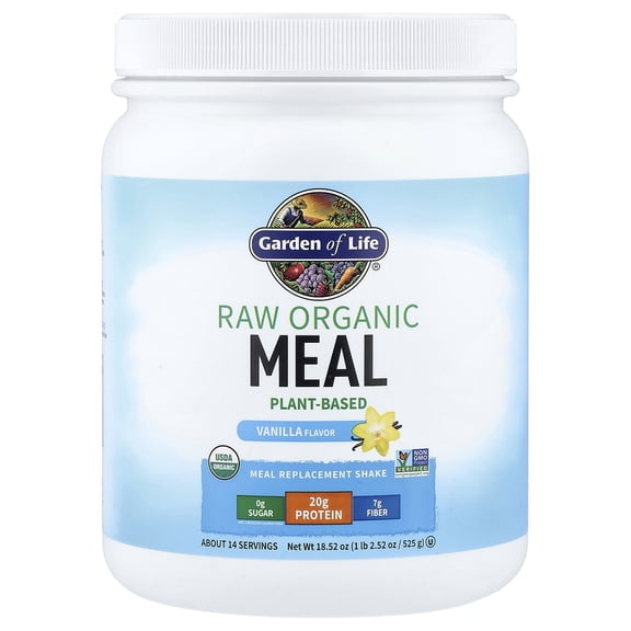 Garden of Life Raw Organic Meal Plant-Based Protein Powder, Vanilla, 14 Servings