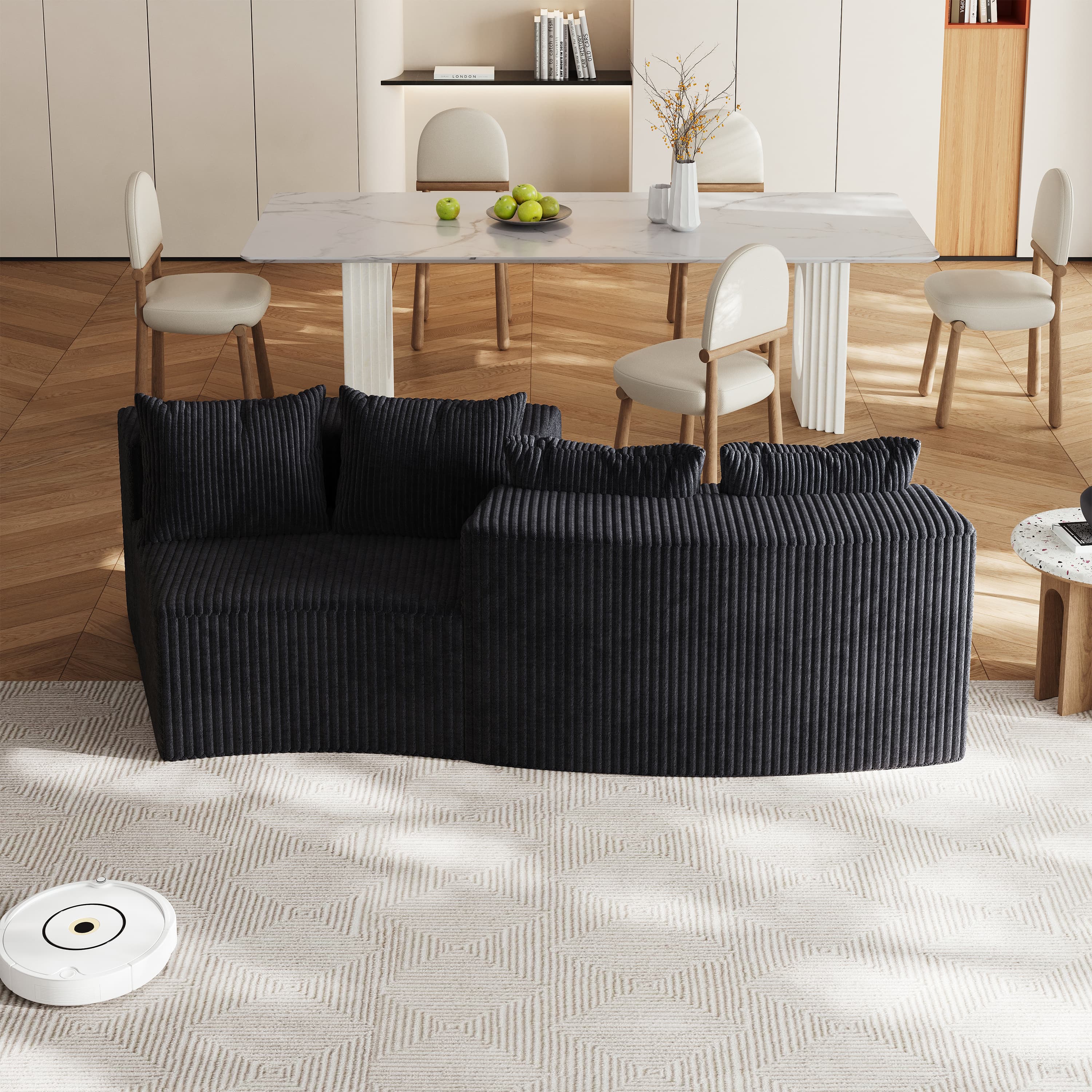 MAYEERTY Corduroy curved sectional sofa with four pillows,Curved Symmetrical Modular Semi Circular Sofa Sectional for bedroom, living room