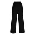 thumbnail image 7 of KHONTS Women's Linen Pants with Cargo Pockets Straight Wide Leg Summer Pants Elastic High Waist Casual Trousers Black M, 7 of 7