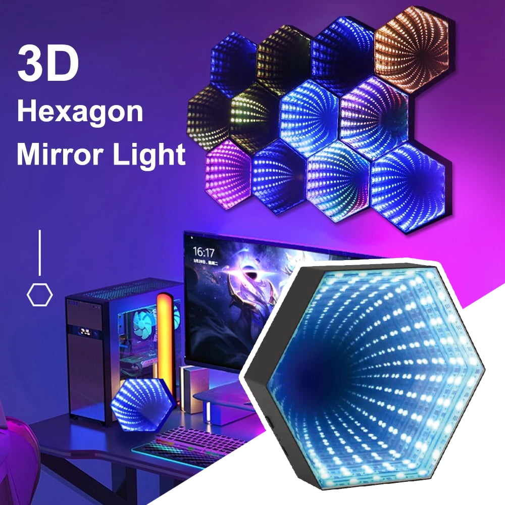 3D Hexagonal Mirror Tunnel Lamps APP Control Smart Music Rhythm Ambient Night Light Bedroom Decoration For Christmas Party