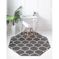 thumbnail image 1 of Unique Loom 3151642 5 x 5 ft. Rounded Trellis Frieze Octagon Rug, Dark Gray, 1 of 5