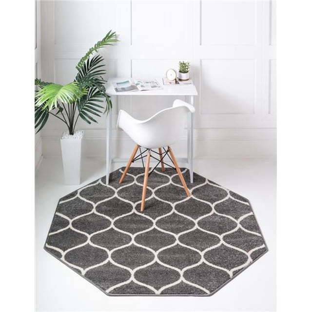 Unique Loom 3151642 5 x 5 ft. Rounded Trellis Frieze Octagon Rug, Dark Gray