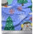 thumbnail image 1 of Soimoi Blue Georgette Viscose Fabric Christmas Tree & Penguin Cartoon Print Sewing Fabric Yard 42 Inch Wide, 1 of 3
